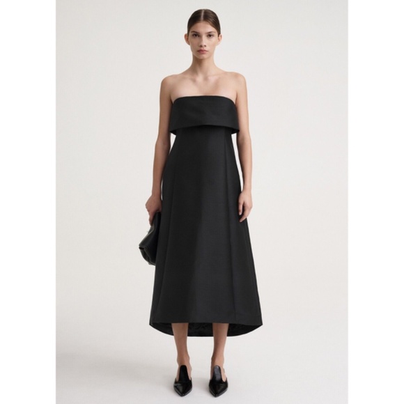 TOTEME A-Line Wool Cotton Dress Strapless Gown in Black Size 34 / US 2 - Picture 9 of 12